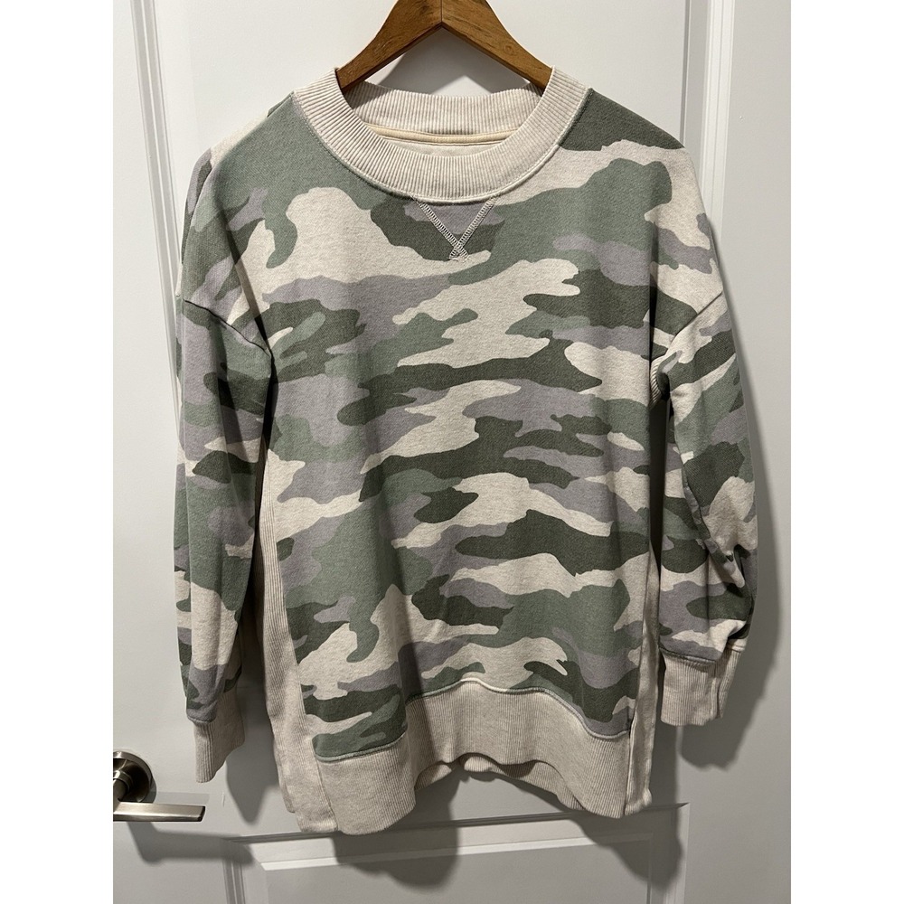 Aerie Good Vibes Oversized Green Camo Side Slit Sweatshirt Women's Small